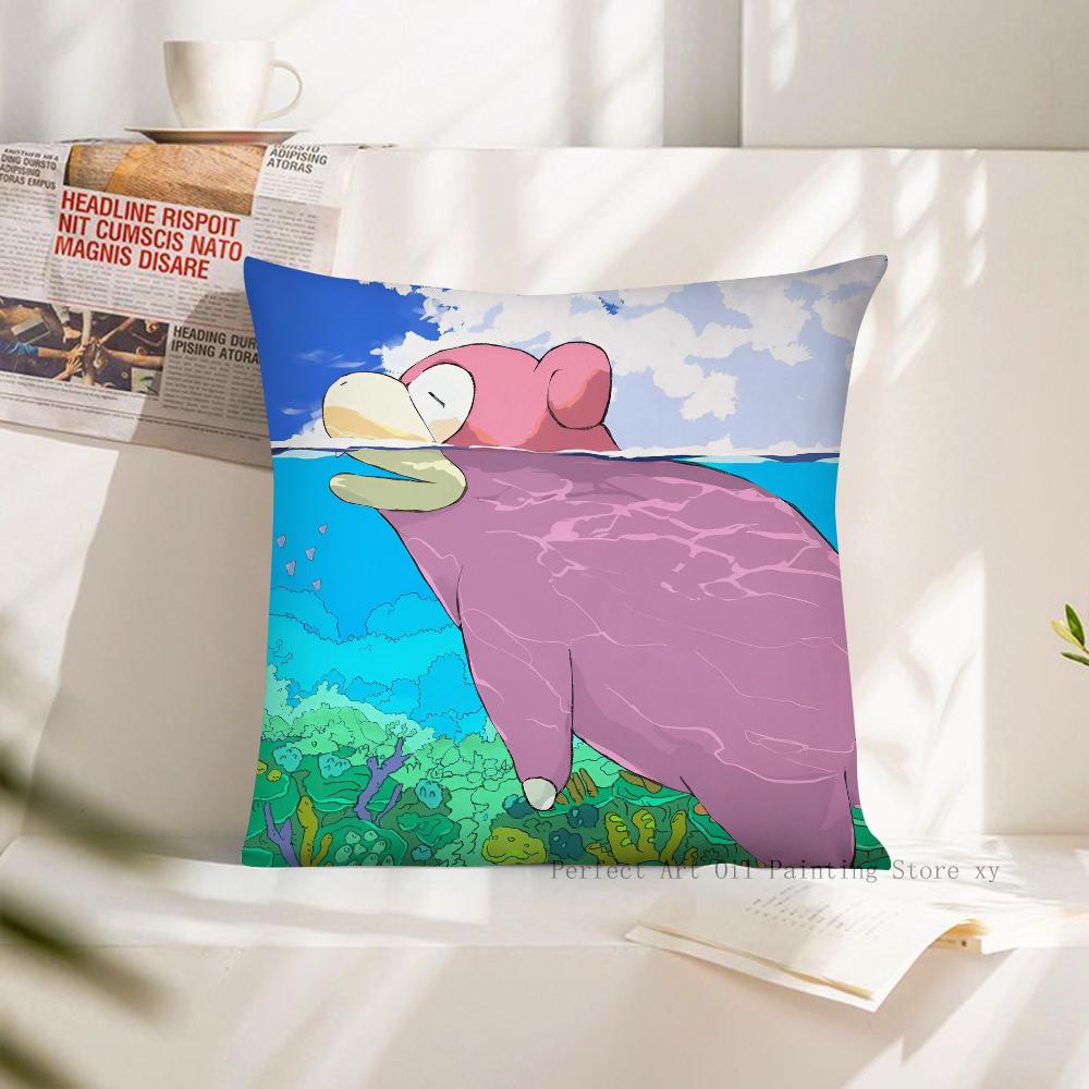 MINISO Pokemon Slowpoke Cute Pillow Case Fashion Square Pillowcase Bedroom Sofa Room Ins Decoration Leisure Cushion Cover