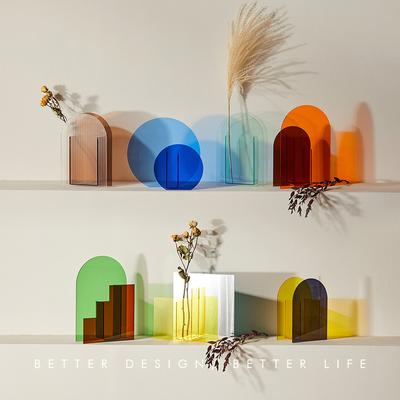 Acrylic Vase 3D Geometry Acrylic Flower Pot Unique Tabletop Decoration Plant Flower Container Home Office Wedding Centerpiece