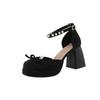 Fashion Hot Selling French Thick Heel High Heel Women's New 2025 Summer Thick Bottom Bow Mary Jane Cap Toe Sandals Rubber Sole round Toe