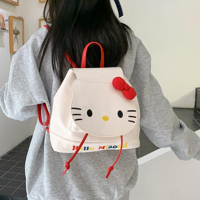 Stylish Cute Bow Cat Portable Flip Small Backpack Female New Cartoon Casual Simple Backpack