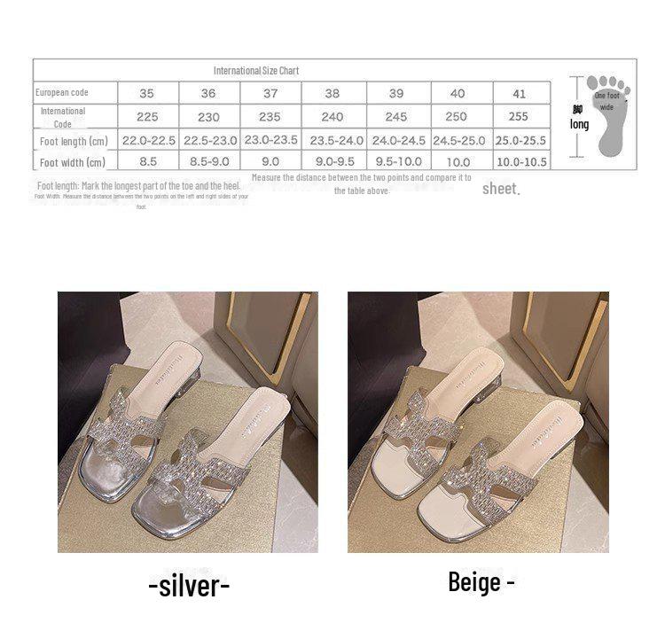 Papuci de vară la modă cu toc înalt și strasuri pentru femei