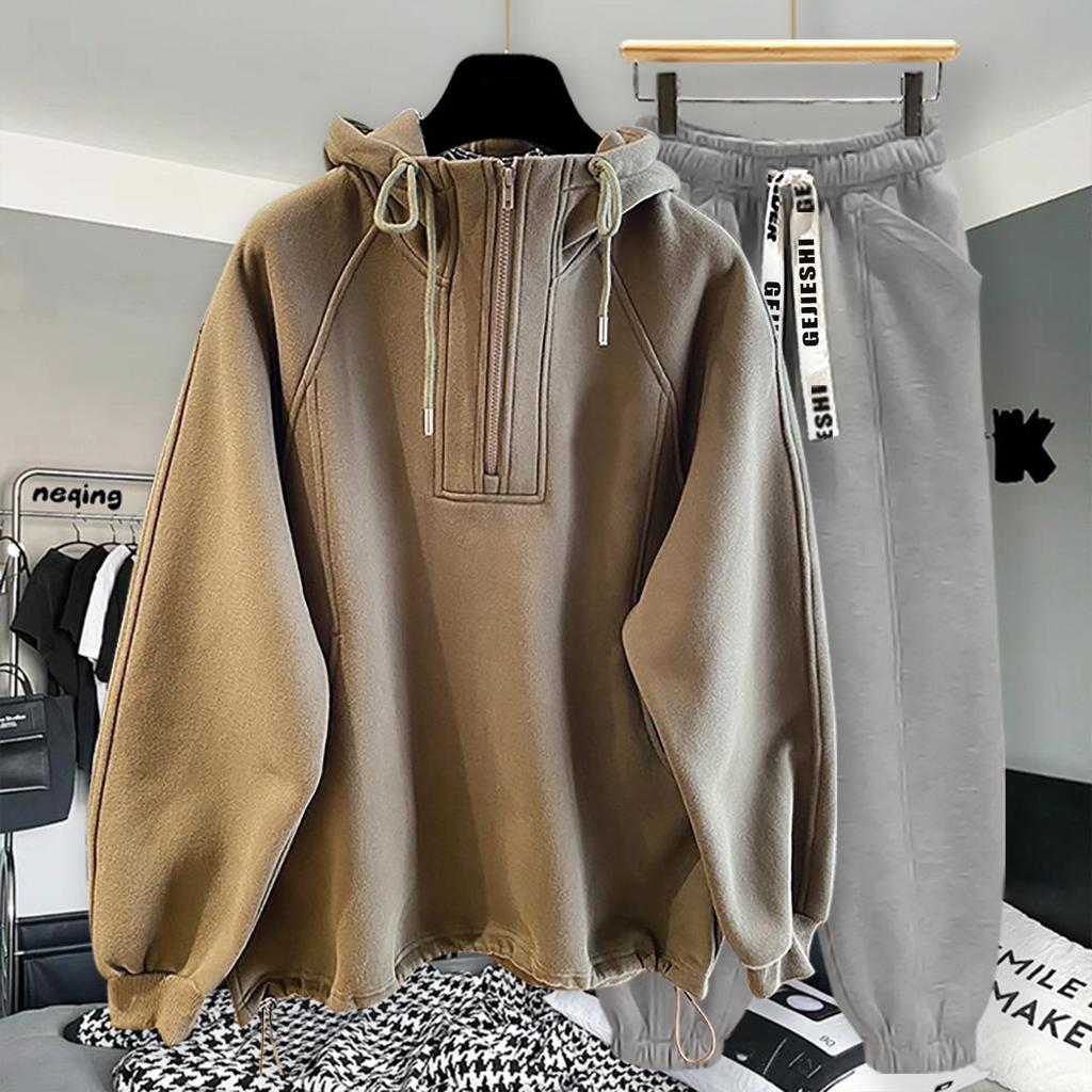 High-Quality Oversized Half-Zip Hoodie - Solid Color, Breathable Patchwork Design for Spring & Autumn