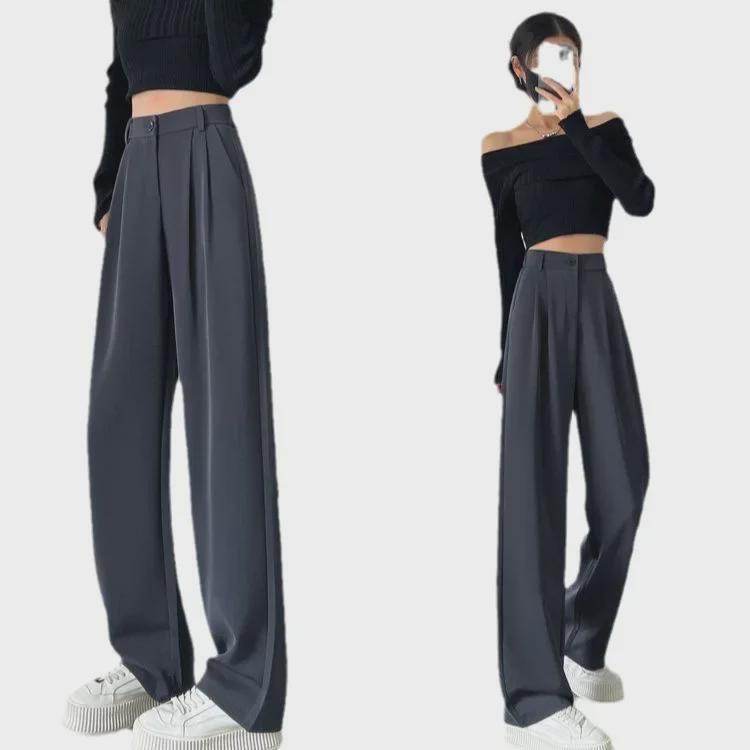 Women's High-Waist Ice Silk Wide-Leg Pants for Spring, Summer & Autumn