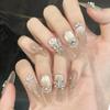 10Pcs 3D Butterfly Rhinestone Nude Pink Handmade Reusable Full Cover Press On False Nails Set