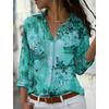 New Fashion Floral Print Lapel Plus Size Shirts for Women Elegant Button Up Long Sleeve Women's Casual Blouses Tops Slim Fit Simple Lady Shirt 26613