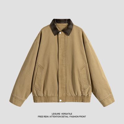 Reine Baumwolljacke für Herren Neue Jacke im amerikanischen Stil Waschung und Alterung Revers Herrenbekleidung für Frühling und Herbst