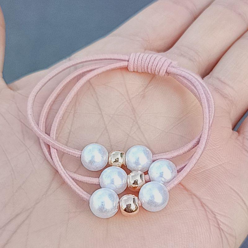 Korean-Style Handmade Three-Strand Pearl Elastic Hair Tie