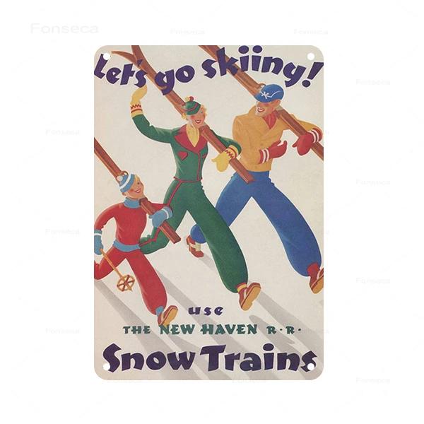 Retro Ski Resort Metal Sign St Anton Kitzbuhel Avoriaz Winter Landscape Home Bar Club Hotel Wall Decor Tin Plaque XCm