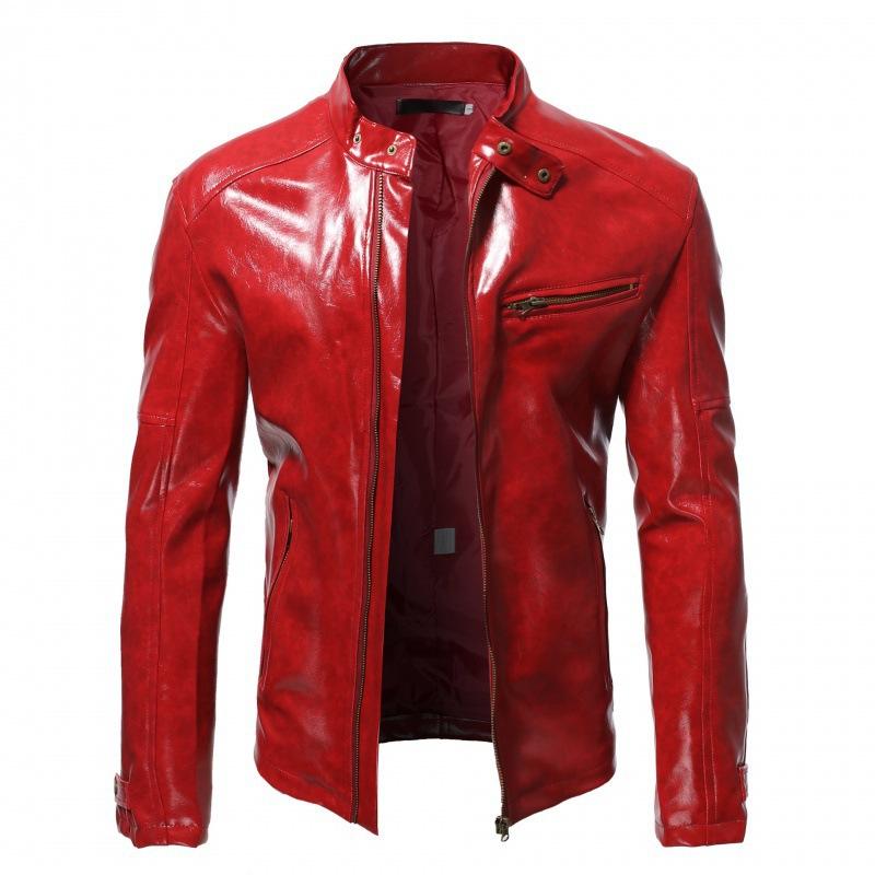 Spring and Autumn New European and American Men's PU Leather Jacket Stand-up Collar Punk Motorcycle Leather Jacket Handsome Jacket Trend