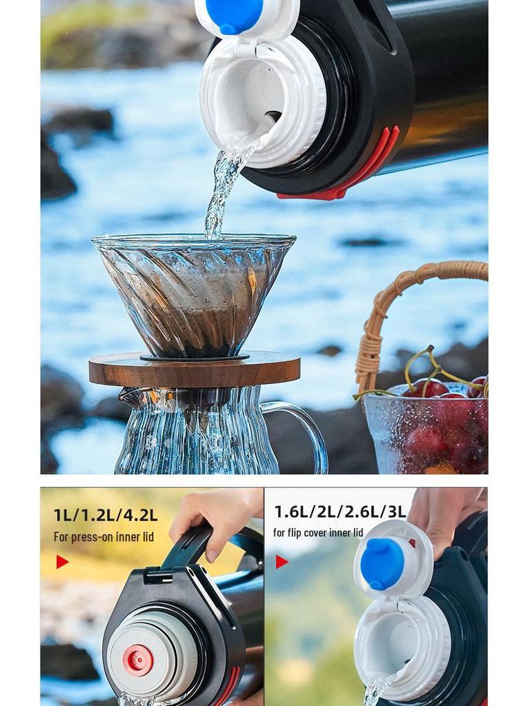 Large Stainless Steel Insulated Water Bottle with Double Lid and Strap for Outdoor Sports
