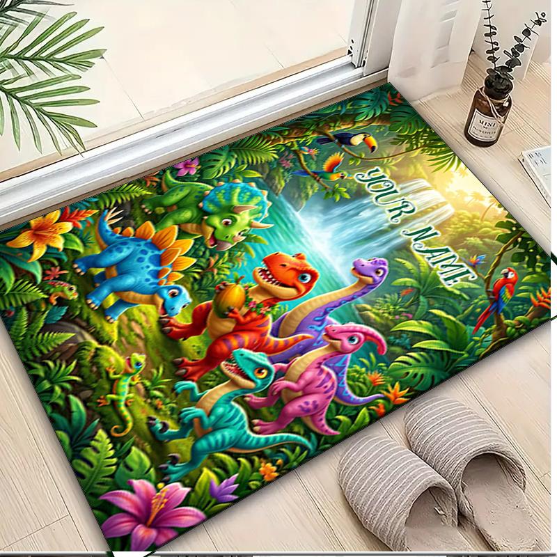 1PC Custom Name Dinosaur Paradise Adventure Theme Floor Mat Ideal for Living Room, Game Rooms, Office, Bedroom,Floor Mat Playful Design