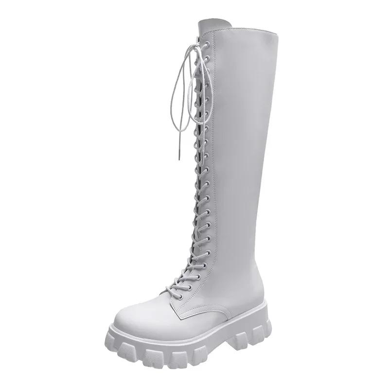 

Women Boots Knee High Elegant CasualAnkle Boot 4CM Square Heel Autumn and Winter New Style Side Zipper Thick Bottom Women Shoe 35 білий