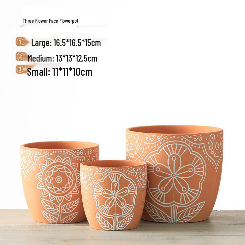 Red Clay Breathable Minimalist Terracotta Flower Pot with Feet for Succulents and Pothos - Round Design, Free Shipping