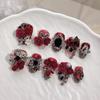 Red Gothic Almond Short Handmade Diamond Nail Set