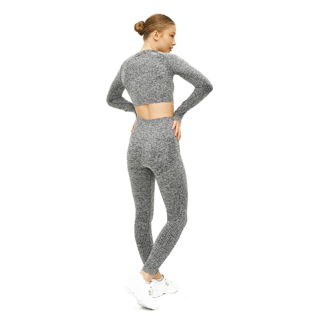 Seamless High Waist / Seamles Gathering Bottom Top Set Leggings And Long Sleeve Bustier S-1905