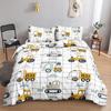 Excavator Duvet Cover Set Twin Queen Size Cartoon Truck Bedding Set Kids Teens Room Decor Construction Vehicle Comforter Cover