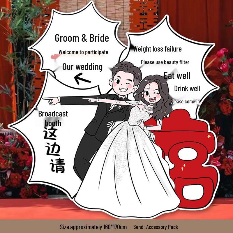 Welcome Sign Wedding Standee: Hand-Painted Cartoon Figure Poster Board for Event Decoration