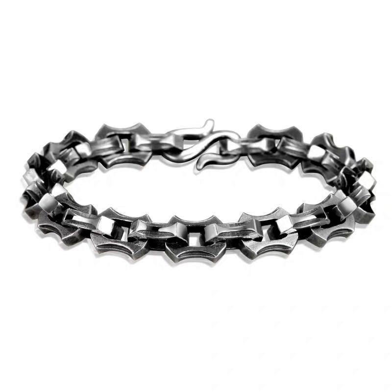 Punk Rock Vintage Oxidized Black Keel Chain Link Men Bracelet Punk Metal Motorcycle Bracelets Male Jewelry