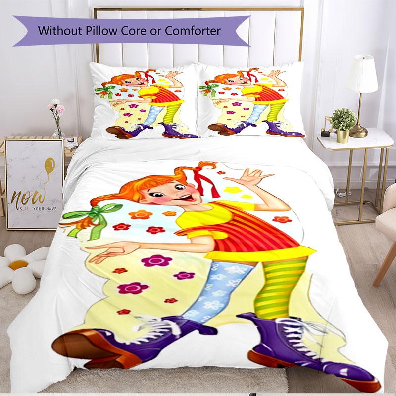 3pcs Duvet Cover Set (1*Duvet Cover + 2*Pillowcase, Without Core), Pippi Longstocking Print Soft All‑Season Bedding Set, Home Bedroom Decor Gift