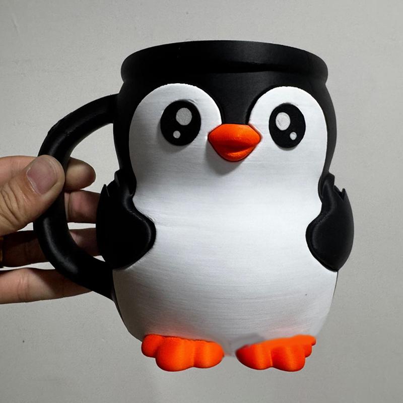 Sevimli Penguen Dondurma Pint Tutucu, 3D Baskı Dondurma Pint Kapları Antifriz Saplı Kaşıklar Bira Kutusu Bardak Kılıfı