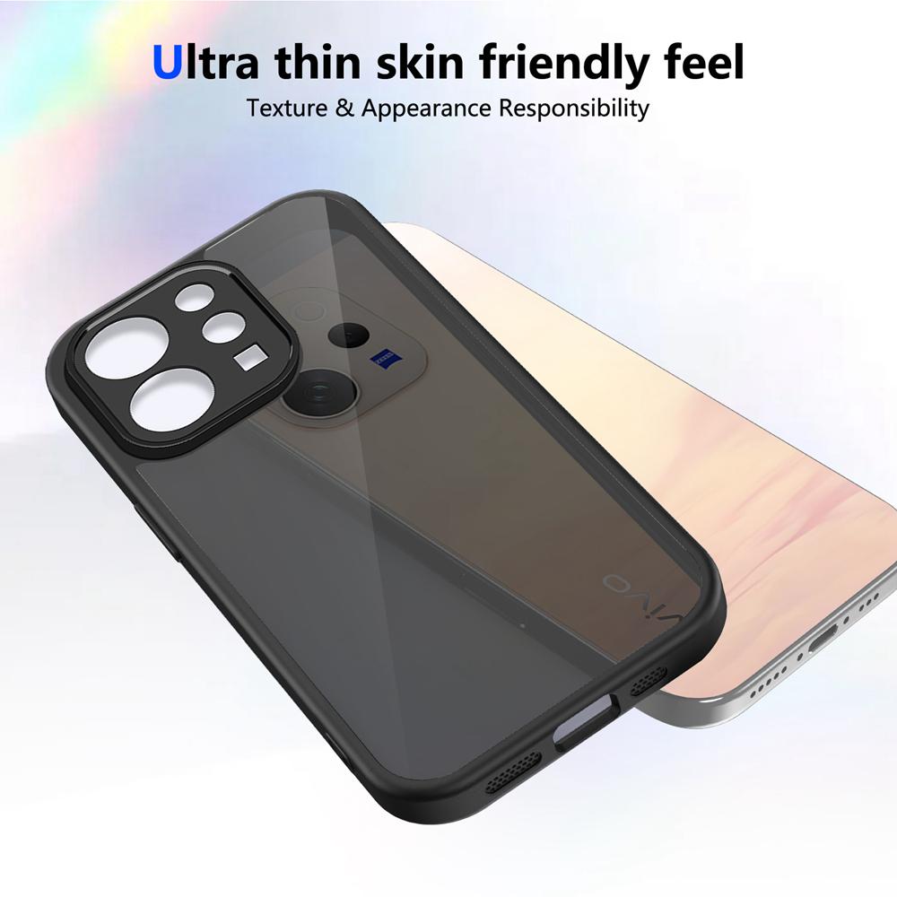 KEYSION Matte Translucent Black Phone Case for VIVO V70 Soft Silicone+PC Clear Anti-slip Shockproof Back Cover for VIVO V70 5G