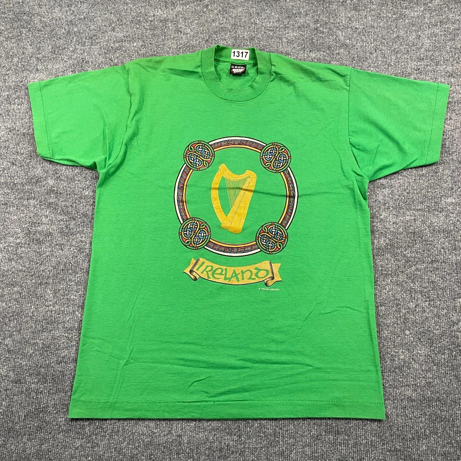 Vintage 80s Celtic Harp Ireland Irish Shirt Large 22x28 Green L