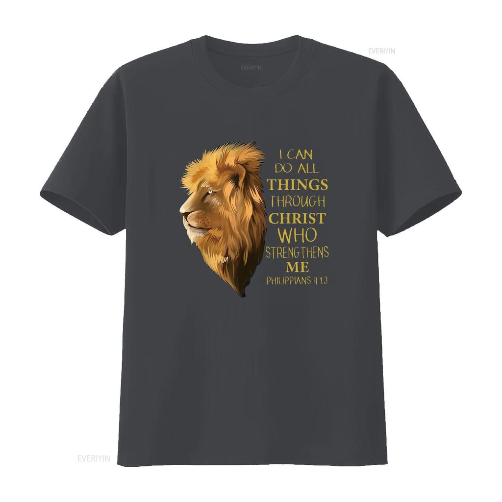 Philippians 4 13 Religious Lion Verses Funny Christian T Shirt Black Medium Vintage Washed Streetwear Breathable Slightly