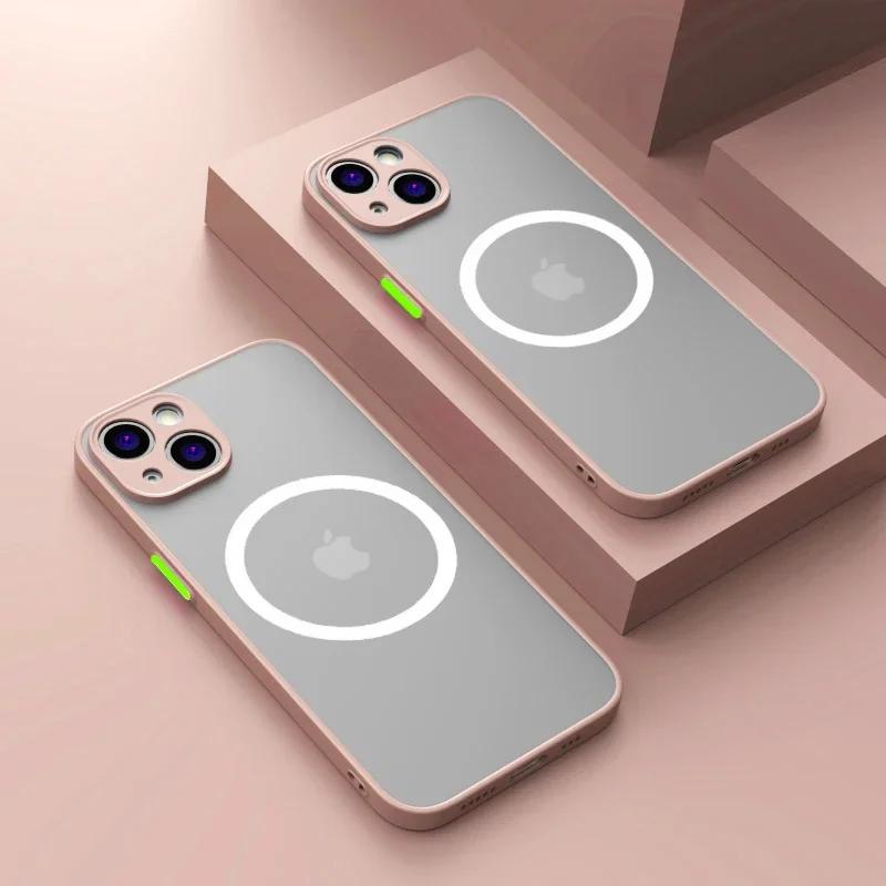 New Matte Armor Magnetic Wireless Charge Clear Case For iPhone 16 15 14 13 11 12 Pro Max Mini 14 Plus XS Max XR X Magsafe Cover