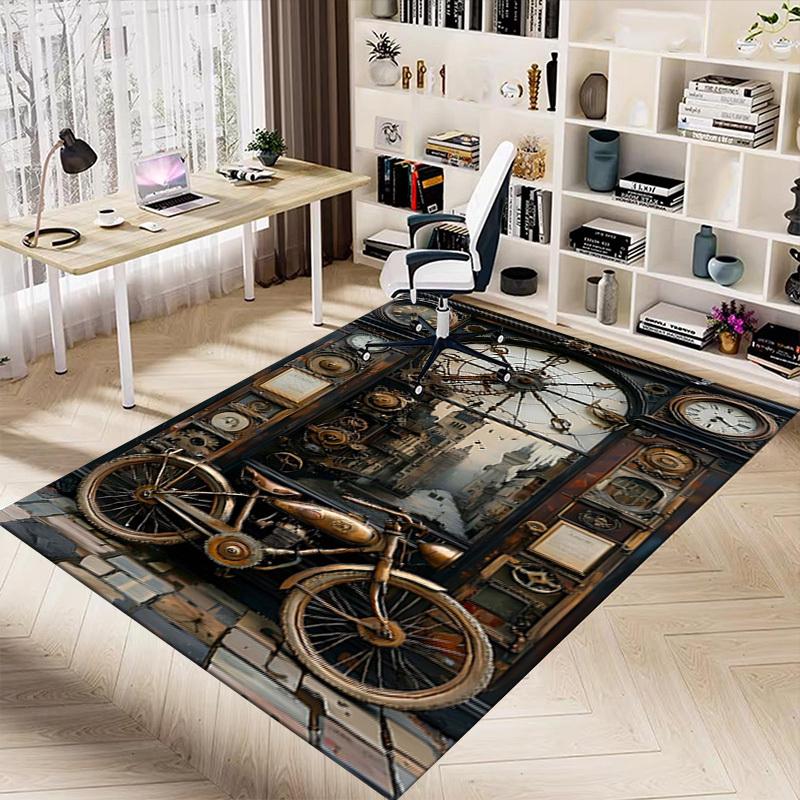 1PC Clock Tower Bicycle Non-Slip Floor Carpet Compatible for Office&Living Room&Bedroom&Dining room - Flat - Weave Machine-S0345