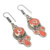 Red Coral Gemstone Earrings Tibetan Handmade Bahamas Nepali Jewelry 2.5" NE 5403