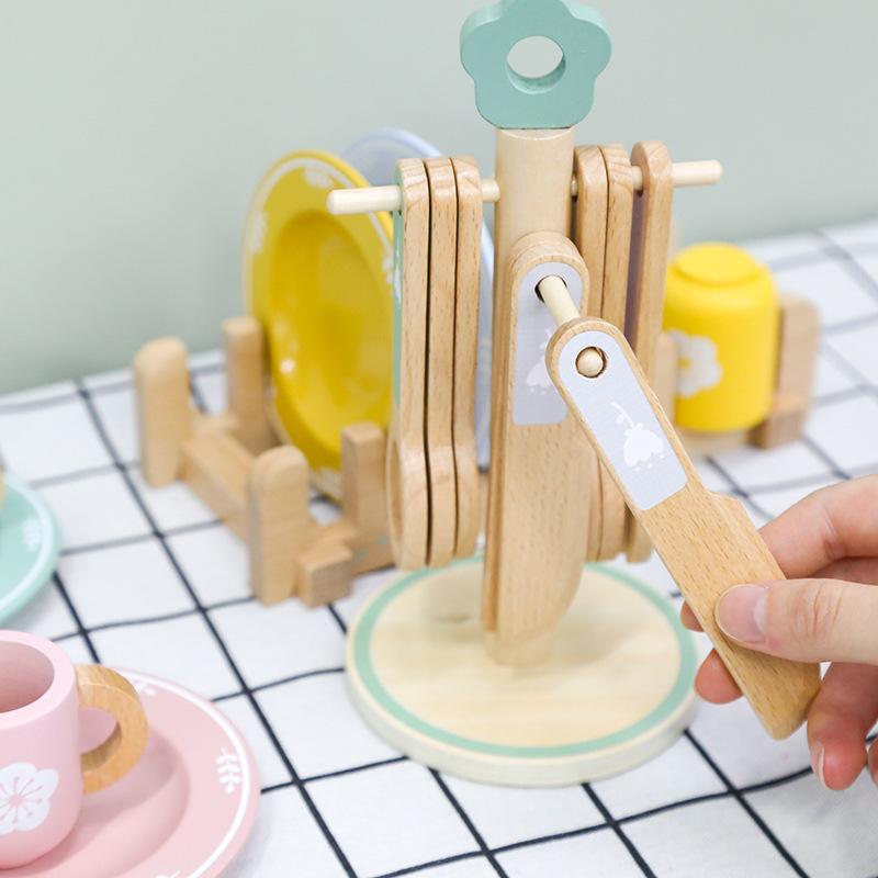 Children's Wooden Simulation Play House Kitchen Tableware Set Chef Simulation Kitchen Utensils Cooking Interactive Educational Toys