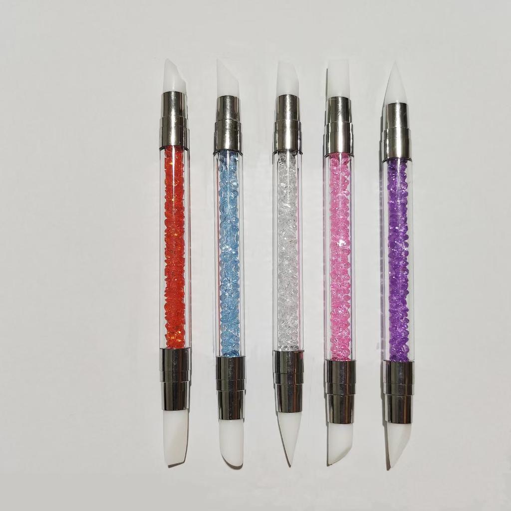 Dual Head Silicone Nail Sculpture Pen, Nail Art Carving Brush, Manicure Tool for Sticker Pressing, Mirror Powder Application