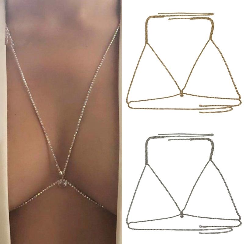 Bikini Catena Reggiseno Staffa Petto Catena Reggiseno Collana Catena Corpo Sexy Strass Gioielli Corpo Reggiseni Collana Catena Petto Reggiseno