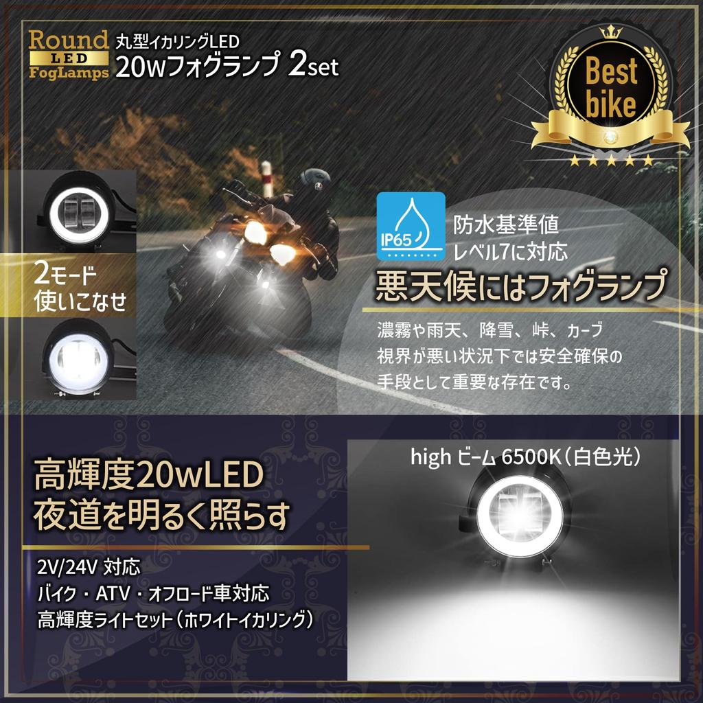 PIENSE Motorcycle LED Fog Light, General Purpose Squid, 20 W, Round, Waterproof, IP65, /24V,