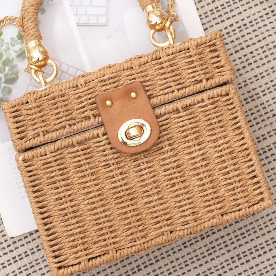 Borsa a tracolla in paglia da donna - Stile influencer francese - Piccola trousse da trucco portatile casual