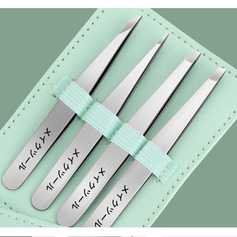 

Новый набор пинцетов для бровей, профессиональный пинцет из нержавеющей стали длиной 4 дюйма для удаления волос, инструменты для макияжа лица и глаз с местом для хранения