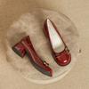 Mary Jane Women's Shoes Bow Love Thick Heel Round Head Light Mouth Single Shoes with Skirt Shoes