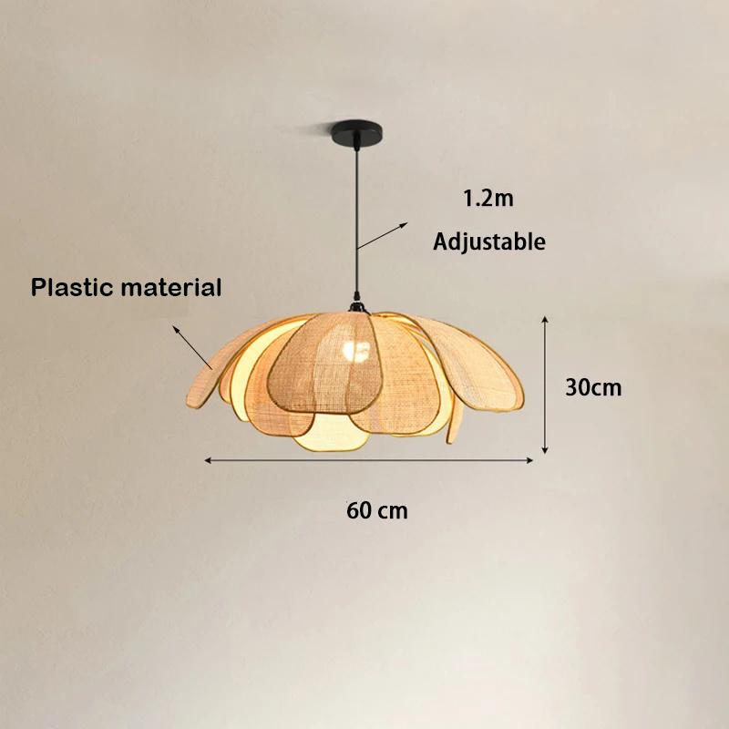 Retro Rural Hand-woven Natural Rattan Petal Chandelier Japanese-Southeast Asian Dining Room Bedroom Chandelier Artistic Atmosp