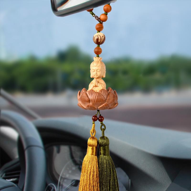 

Подвеска для зеркала заднего вида Драконий узел - Гуаньинь Мира, Будда, Лотос, Подвеска из персикового дерева для автомобиля