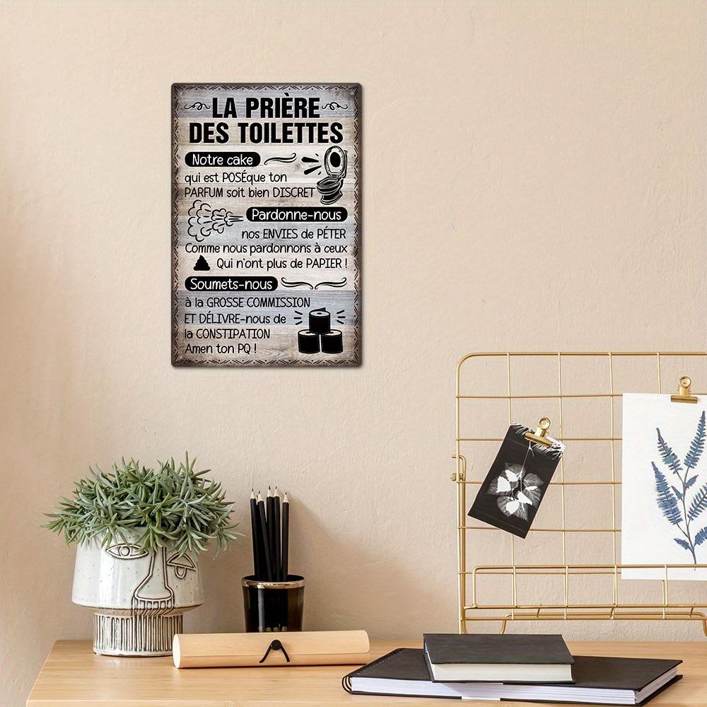 Decor French Vintage Metal Tin Sign - "La Prière Des Toilettes" Wall Art for Bathroom, Farmhouse Decor, Gift