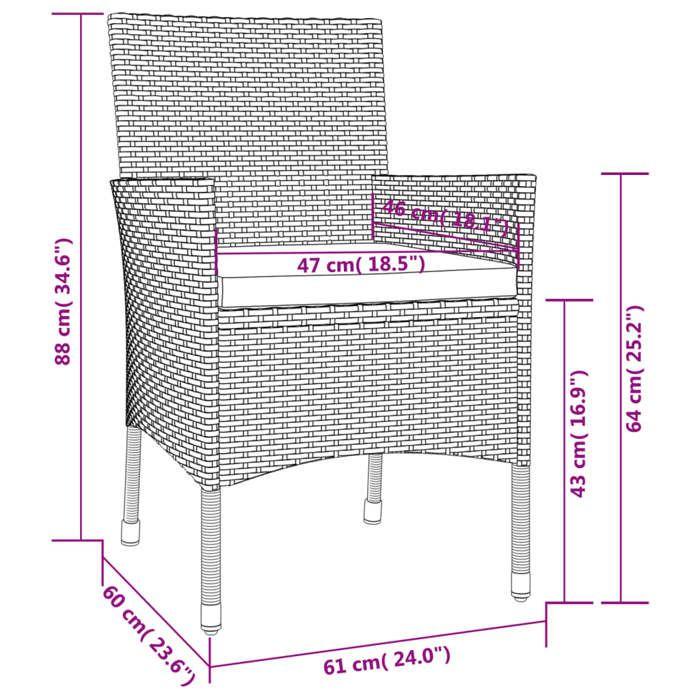 VidaXL Ensemble à manger de jardin 3 pcs coussins gris résine tressée, ensemble à manger, ensemble à manger d'extérieur, 3187332