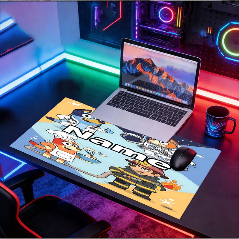 Custom Name Personalized Bluey Pattern Mousepad, Laptop PC Desk Mat, Decorative Desk Mat for Home Keyboard Pad Gift