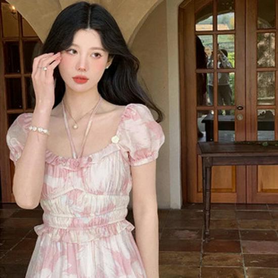 Vestido de Verano Blanco Cuadrado French First Love para Mujer - Cintura Entallada, Elegante Falda Larga