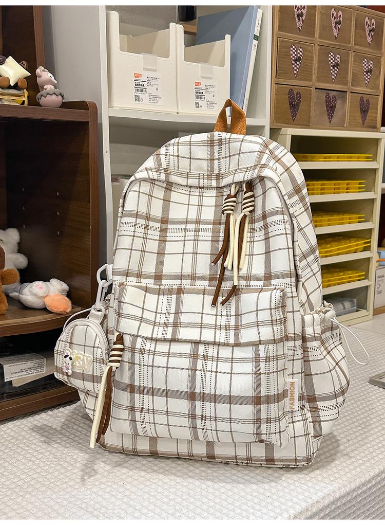 Schoolbag Soft Mist Milk Blues Healing Textured Plaid Middle School Backpack Women's Milk Huhu Sweet Soft Sister Travel Small Backpack