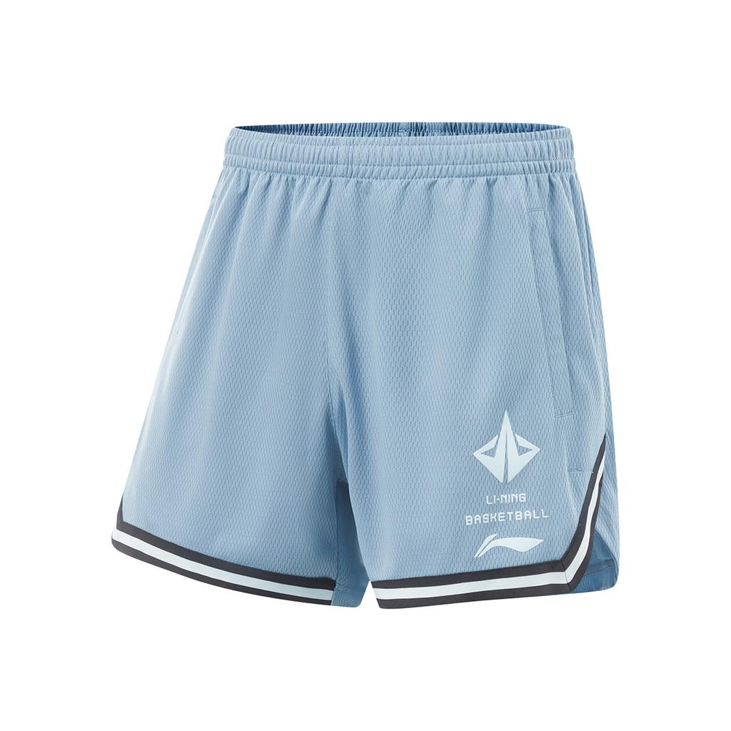 Li Ning Simple Versatile Comfortable Loose Basketball Shorts Men bottoms Cyan-Gray-Blue AAPV033-4