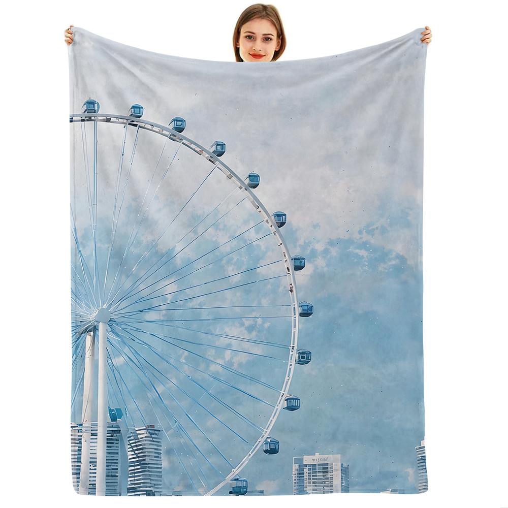 Pale Blue Big Outline Pastel Floral Cartoon Anime Print Flannel Blanket Soft Warm Throw for Kids Bedroom Sofa Christmas Office