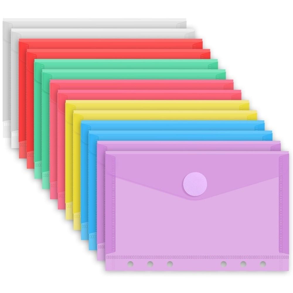 7pcs/Set A4/A5/A6 PP Envelopes 6/11 Holes Loose-Leaf Document Organizer Pouches  School & Office A6 Horizontal