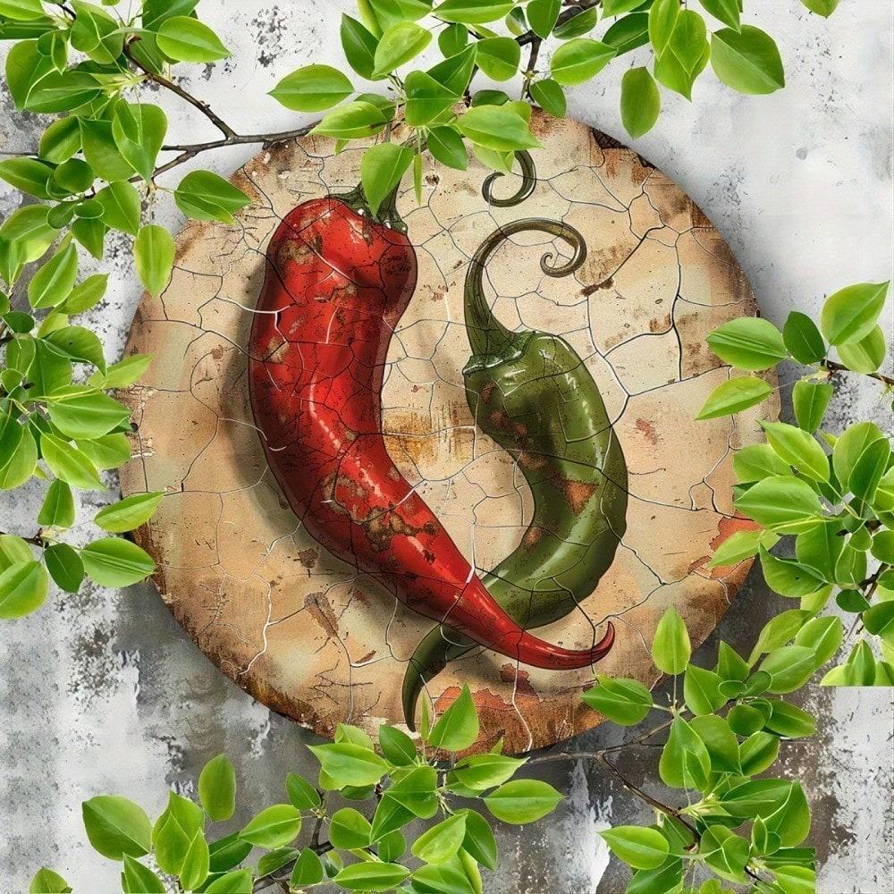 Vintage Chili Pepper Metal Wall Art 8x8 Inch Rustproof Aluminum Decor For Kitchen Bar Garage Coffee Shop