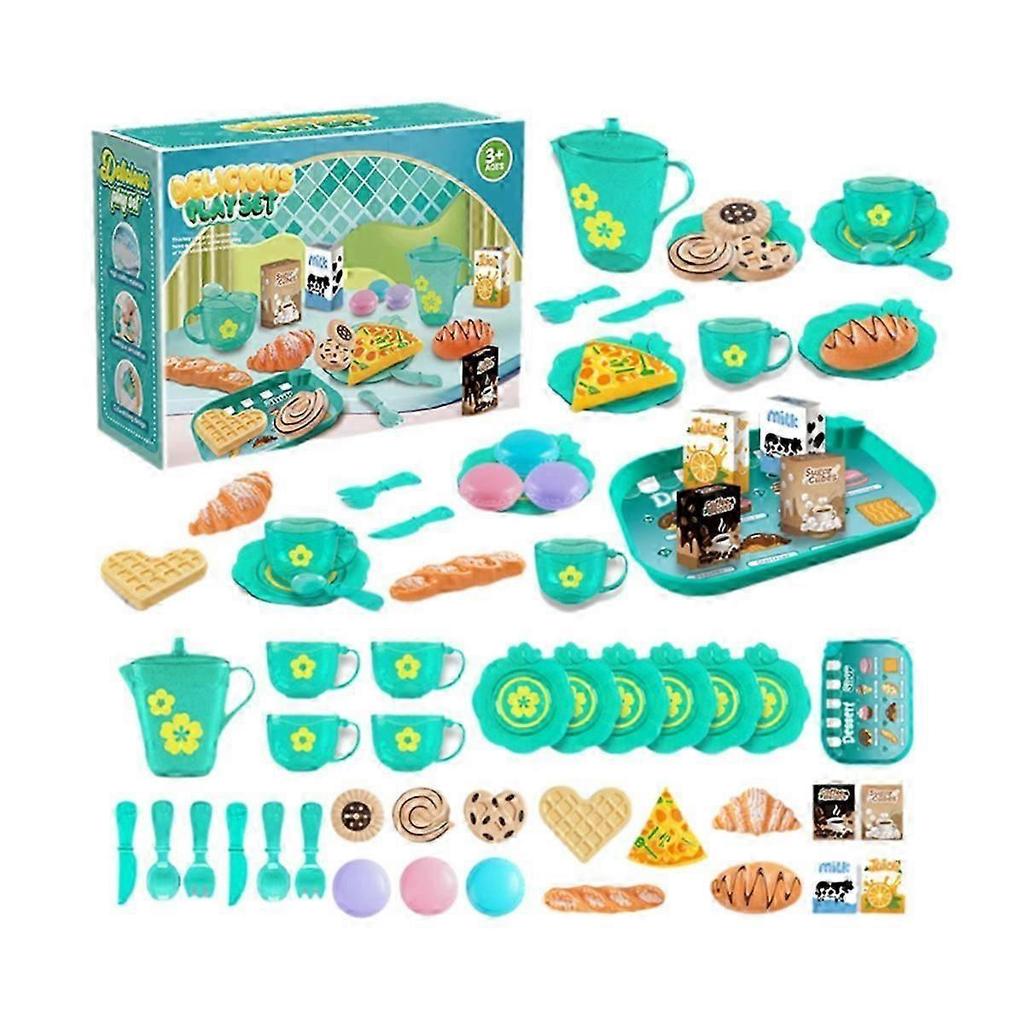 33pcs Play House Kitchen Toy Set Children Tea Play Set Compatible with Kids, Role Playing Toy with Dessert and Tableware