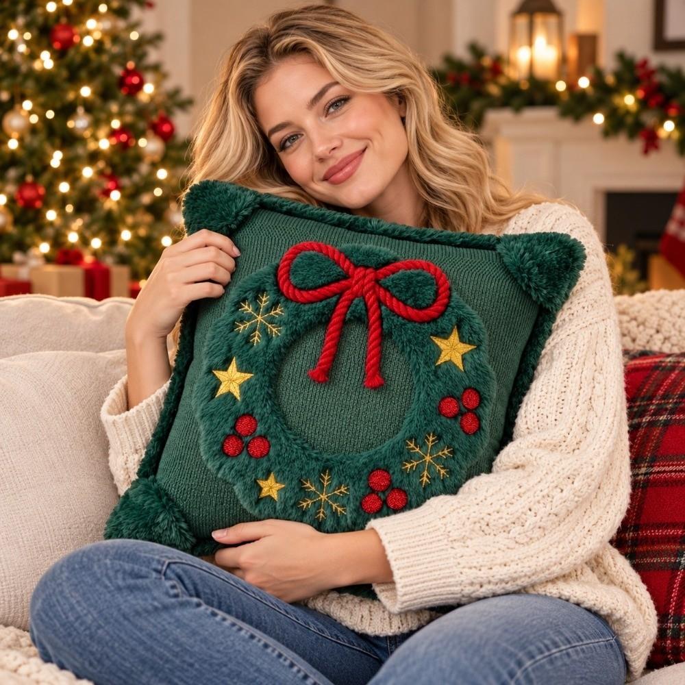Soft Throw Pillow Cover Christmas Wreath Sofa Cushion Cover Home Decor Pillowcase Couch
